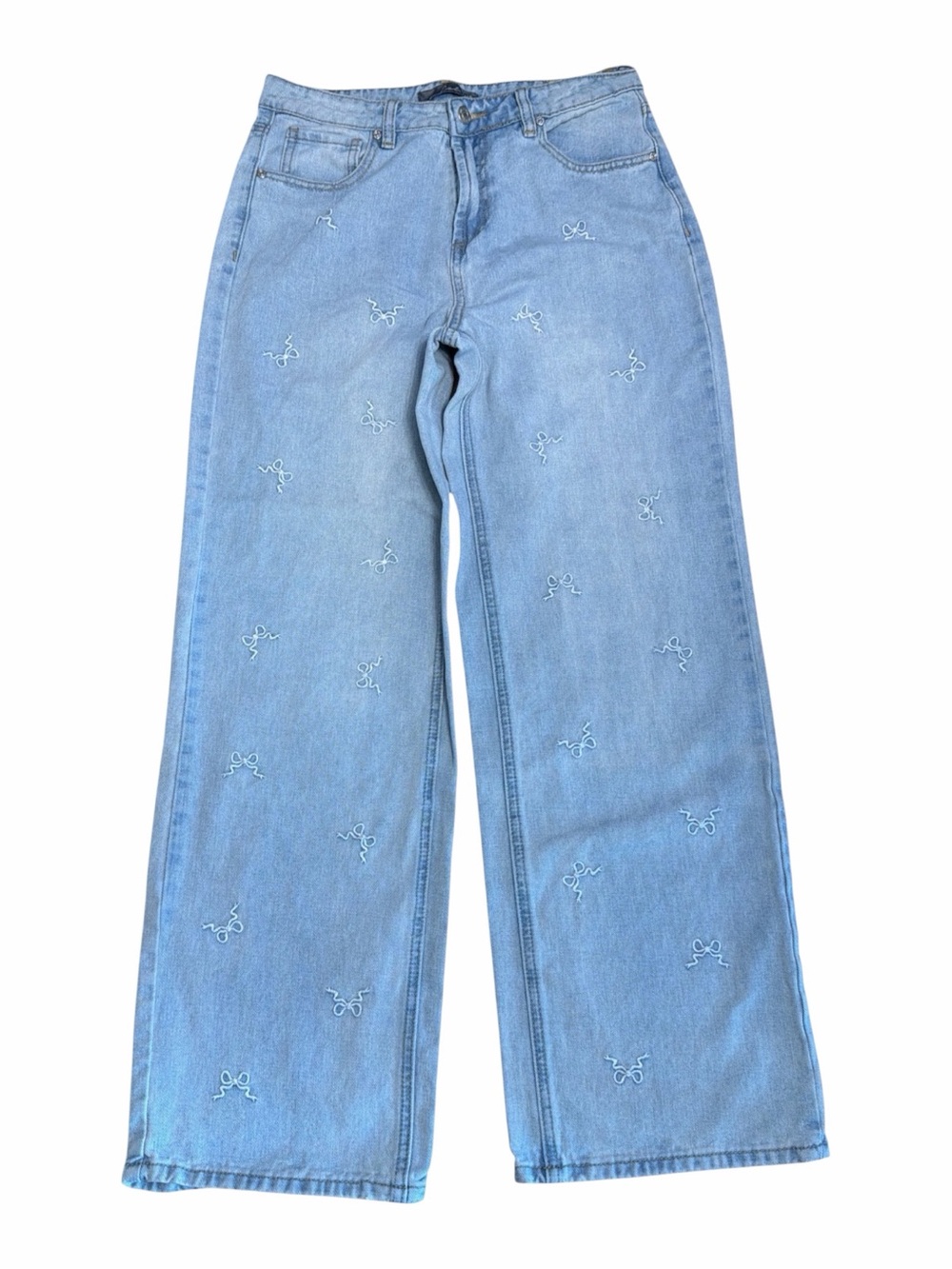 Coquette Y2K Cali 1850 Bow Embroidered Wide Leg Jeans Size 9